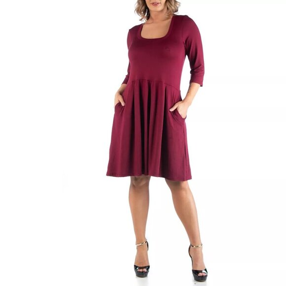 NWOT 24seven Comfort Apparel Wine Fit and Flare Plus Size Dress in Size 3X - Picture 1 of 12
